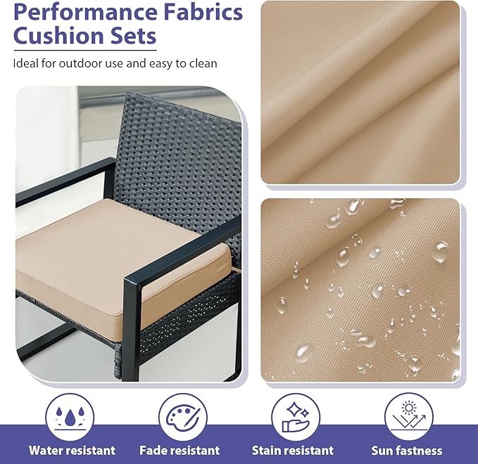 IPYNBAP Outdoor Chair Cushions Set of 4 -Waterproof Outdoor Seat Cushions for Patio Furniture, Patio Chair Cushion with Handle and Ties, Out Door Chair Pads,17x16x2-Square,Beige