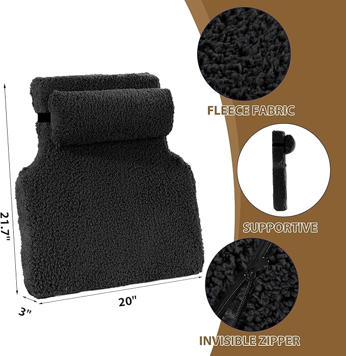 HOMBYS Sherpa Fleece Lumbar Support Pillow with Headrest for Recliner,Memory Foam Chair Cushion for Back Pain,Big High Back Support for Recliner with Chair Headrest for Elderly (Black)