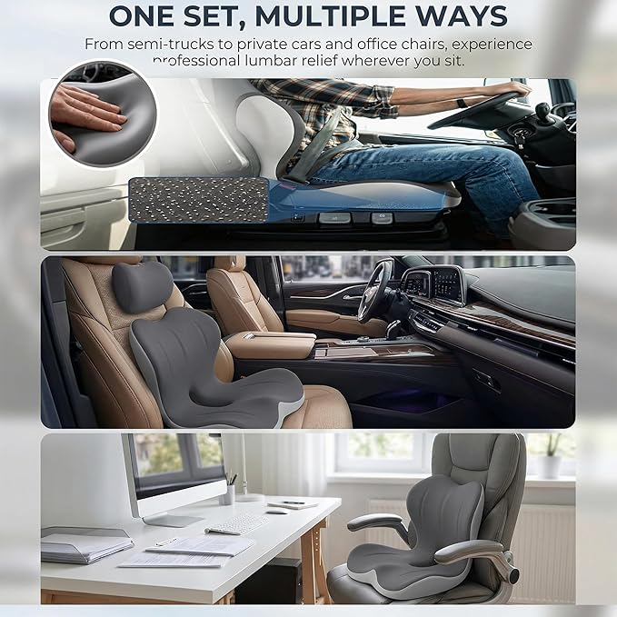 Memory Foam Truck Seat Cushion for Driving, Ergonomic Seat Cushion for Butt & Back Support, Lumbar Support Pillow for Sciatica & Tailbone Pain Relief, Coccyx Pad for Truck Drivers, Office Chair, Car