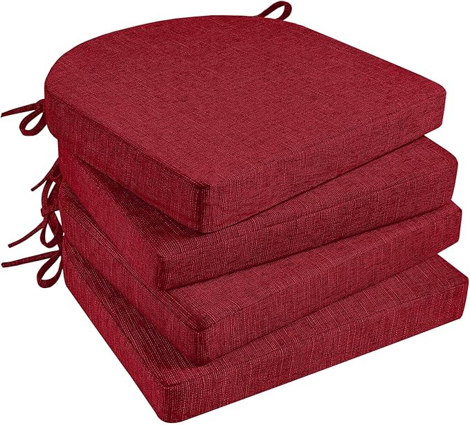 Basic Beyond Chair Cushions for Dining Chairs 4 Pack, Kitchen Chair Cushions with Ties and Non Slip Backing, 16 x 16 inches Chair Pads for Dining Chairs (Red)