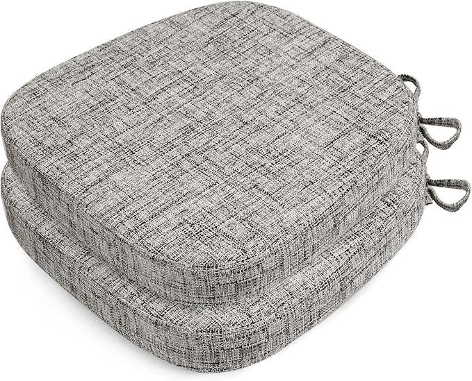 SINOSSO Thickened 2.5" Dining Chair Cushions, Soft Blended High Density Support Foam Kitchen Seat Cushions with Ties, U-Shaped Non-Slip Indoor Chair Pads, 16.5" x 16", 2 PCS, White-Gray