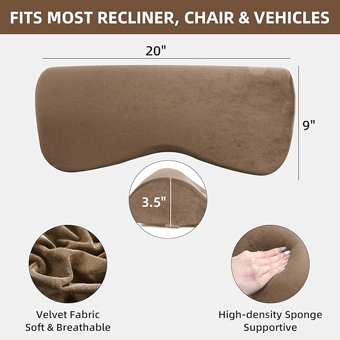 HOMBYS Cervial Neck Pillow for Recliner, Foam Headrest Cushion for Sleeping, Medium Firm Neck Support for Couch, Office Chair and Car, Non-Slip Backing and Elastic Straps, Coffee