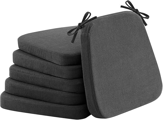 2'' Thick High-Density Foam Indoor Chair Cushions | Dining Chair Pads with Ties, Removable Washable Cover, Kitchen Chair Cushions 17"x16",Dark Gray 6 Pack