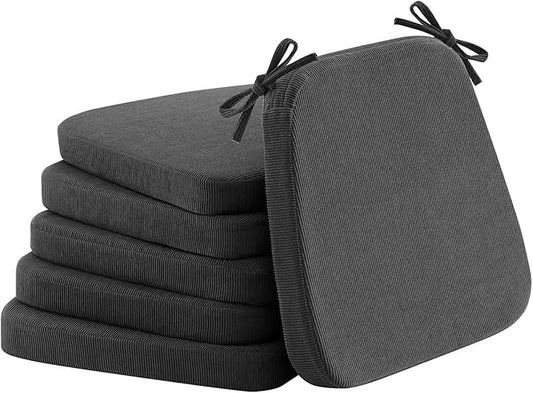 2'' Thick High-Density Foam Indoor Chair Cushions | Dining Chair Pads with Ties, Removable Washable Cover, Kitchen Chair Cushions 17"x16",Dark Gray 6 Pack