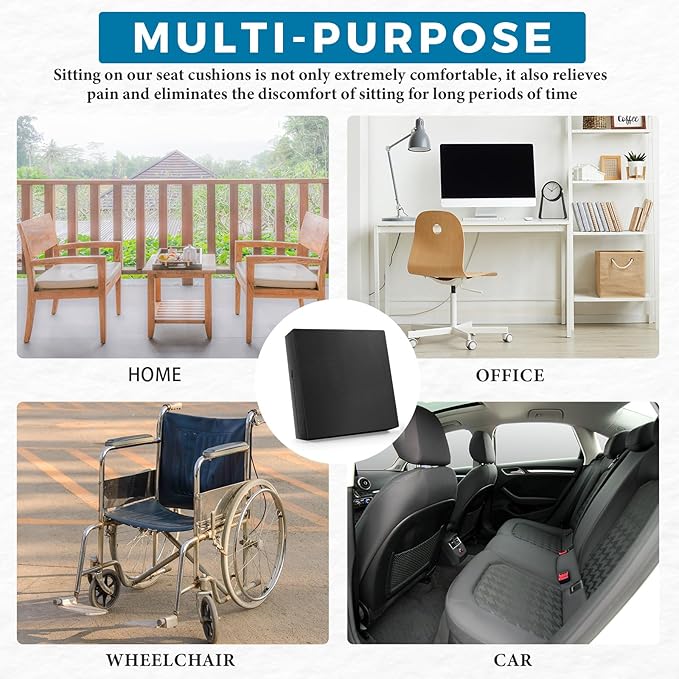 Menkxi 20 x 20 x 5 Inch Recliner Cushions for Elderly, Thicken Memory Foam Seat Cushion, Square Chair Cushions Non Slip Pads for Recliners, Armchairs, Relief and Comfort(Black)