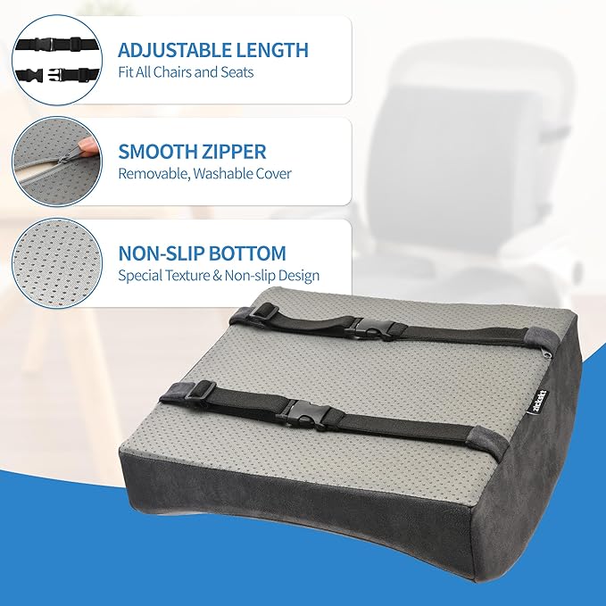 Lumbar Support Pillow for Office Chair - Memory Foam Back Cushion for Chair, Car, Couch - Lumbar Pillow Promotes Better Posture, Back Pain Relief with Adjustable Strap & Non-Slip