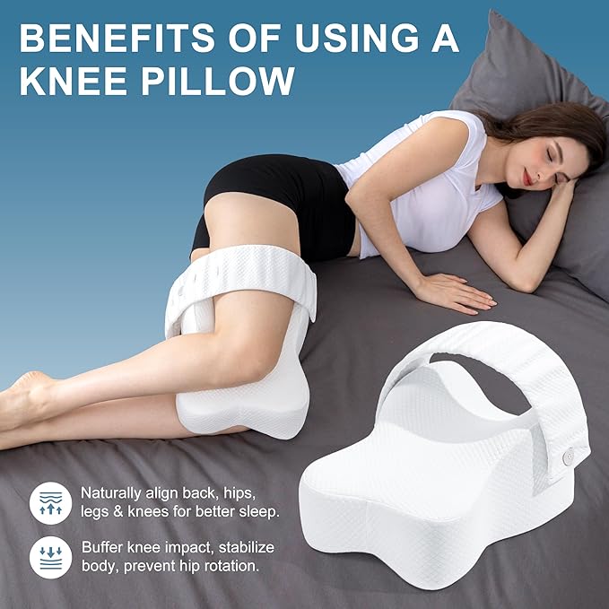 UJPFEO Knee Pillow for Side Sleepers,Leg Pillows for Sciatica,Knees,HIPS,Joints Between Legs,Back Pain Relief When Side Sleeping Spine Alignment Support for Knee Surgery Recovery,Removable Strap