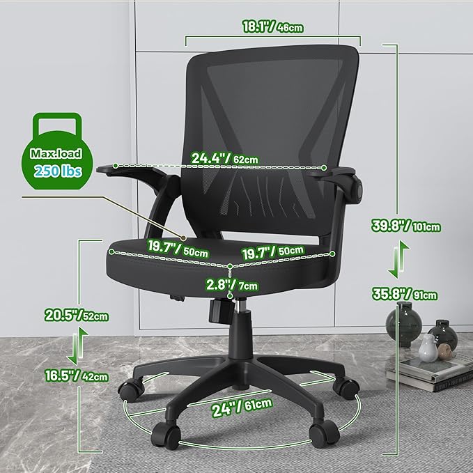 Ergonomic Model Rolling Home Office Computer Desk Chair with Flip Up Arms Lumbar Support for Work Study Adult and Student