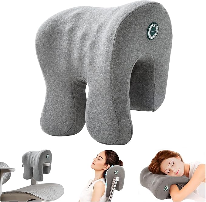 MOONYOOY Office Chair Headrest Pillow Attachment & Desk Nap Cushion, Memory Foam Neck Support with U-Shape Hanger Design for Office Chairs, Armrest Elbow Relief, and Restful Power Napping