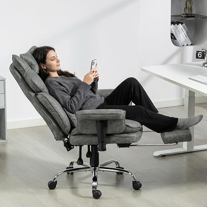 Big and Tall Massage Office Chair with Heat, Extra Wide Double-Layer Pocket Spring Cushion, High Back Reclining Gaming Chair with Adjustable Armrests & Footrest, Heavy Duty Ergonomic Chair, Gray