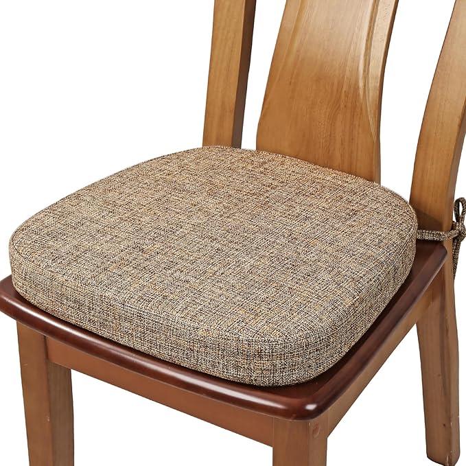SINOSSO Thickened 2.5" Dining Chair Cushion, Soft Blended High Density Support Foam Kitchen Seat Cushion with Ties, U-Shaped Non-Slip Indoor Chair Pad, 16.5" x 16", 1 PCS, Light Brown