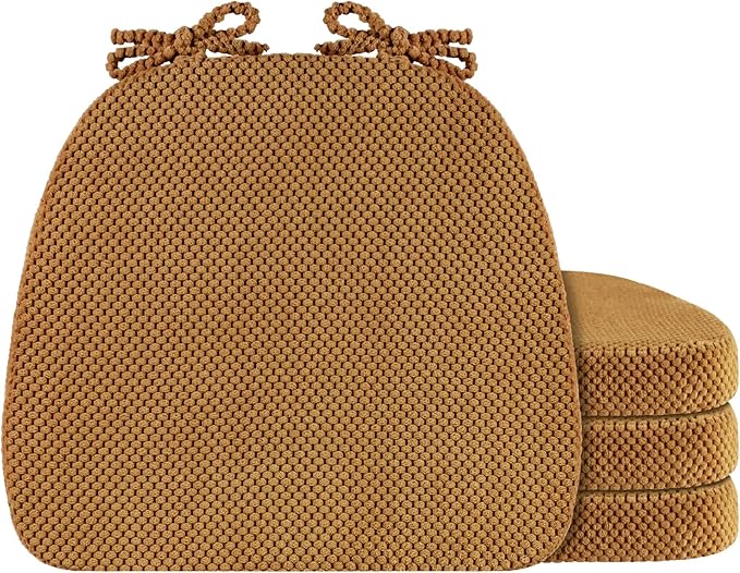 4 Pack Brown Chair Cushions with Ties Removable Covers, D-Shape Dining Kitchen Chair Seat Pads Non Slip 17"x16"