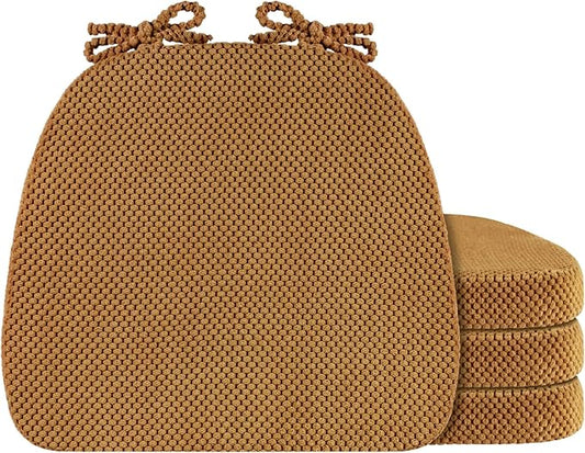 4 Pack Brown Chair Cushions with Ties Removable Covers, D-Shape Dining Kitchen Chair Seat Pads Non Slip 17"x16"