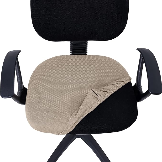 Smiry Stretch Jacquard Office Computer Chair Seat Covers, Removable Washable Anti-dust Desk Chair Seat Cushion Protectors - Taupe