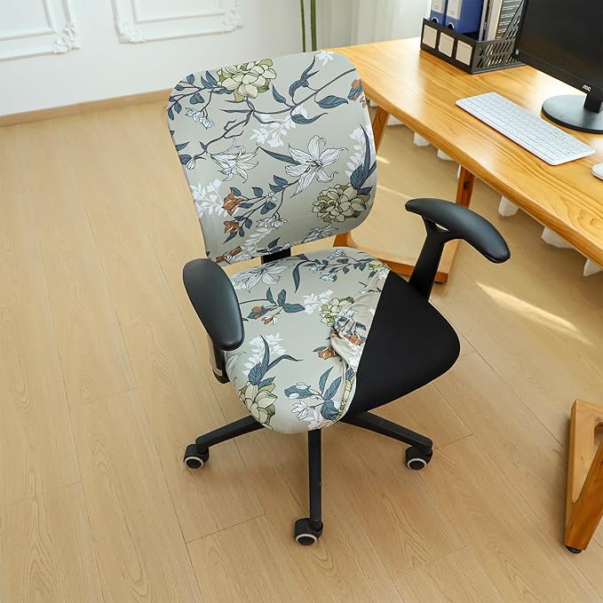 FORCHEER Printed 2 Pieces Split Office Chair Covers Stretchable Floral Desk Chair Slipcovers Washable-Floral I
