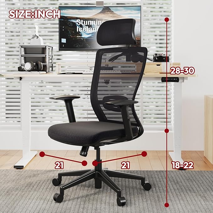 SANODESK OS3 Mesh Big and Tall Computer Chair Home Office Standing Desk Chairs Swivel Ergonomic High Back Office Chair with Adjustbale Lumbar Support Backrest Armrest Black