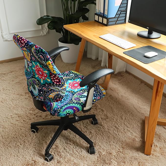 FORCHEER Desk Chair Cover Stretch Boho Office Chair Covers Two Piece for Split Office Chairs Stretchable