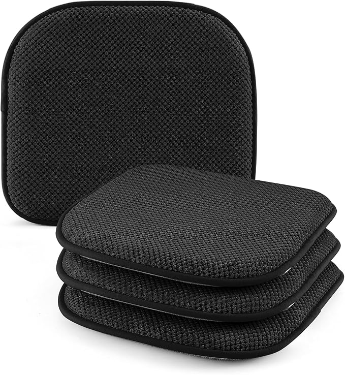 SWEMSTAR Chair Cushions - 15"*17" Kitchen Dining Chair Pads Foam Seat Cushion for Chairs Barstool Cushions Non Slip Seat Pad Set of 4 - Black