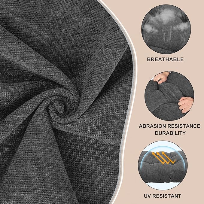 Rocking Chair Cushion - Chenille Fabric, High-Density Sponge, Durable Comfort Non-Slip Bottom Tufted Seat Pads with Ties, Chenille︱Gray, 44x19x4 inch