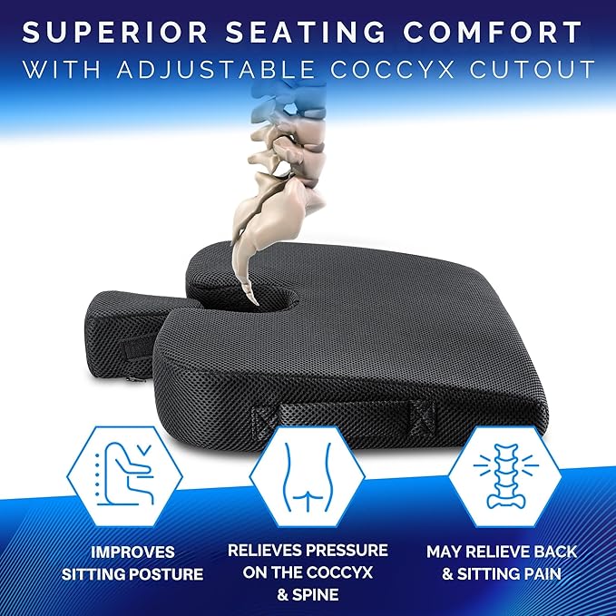 Healthfix® Wedge Seat Cushion - Orthopedic Memory Foam Seat Wedge for Office Chairs, Posture Support, Pressure Relief for Back/HIPS/Tailbone - Medium (130-200 lbs)