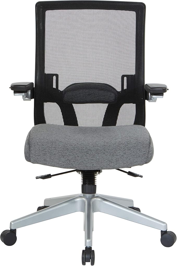Space Seating 867 Series Adjustable Manager's Chair with Breathable Mesh Back, Lumbar Support and Padded Flip Arms, Charcoal Fabric Seat with Silver Nylon Base