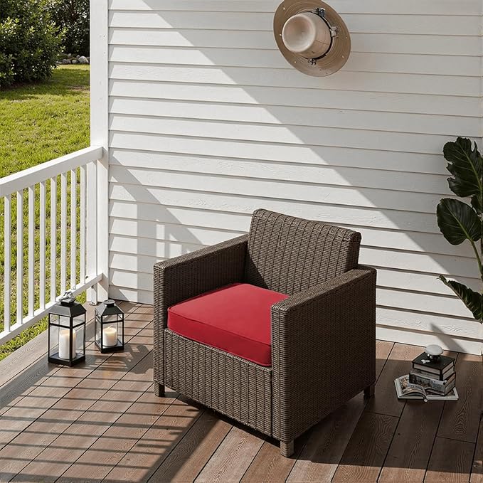 PatioGlow Outdoor Chair Cushions 24 x 24 x 4 Inch, Waterproof & Fade Resistant Patio Seat Cushion for Furniture with Handle and Ties, Thick Seating Pads for Outside Sofa Couch Set of 2, Red