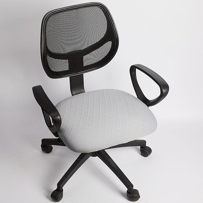 Melaluxe Stretch Jacquard Office Chair Cover, Removable Washable Desk Chair Cover Rotating Chair Seat Slipcover, Silver