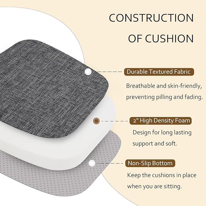 ELFJOY Chair Cushions for Dining Chairs Non Slip Chair Pads Set of 4 Seat Cushions with Ties Indoor 16.7" x 16" Dark Green