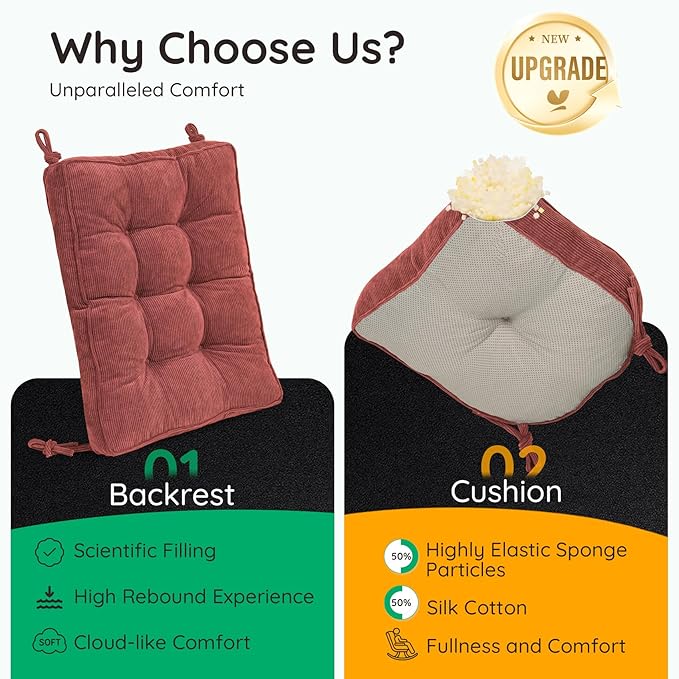 Rocking Chair Cushion - Non-Slip Thick Rocking Chair Pad Indoor with Ties High-Back Rocker Cushion Set for Porches Balconies Nurseries & Living Rooms