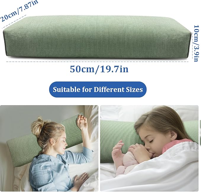 Buckwheat Pillow & Cervical Pillows for Sleeping (21x8x3inch), Natural Cooling Technology and Relieve Cervical Pain, 100% Organic Coarse Cloth Package w Organic Buckwheat Hulls. (C-Green)