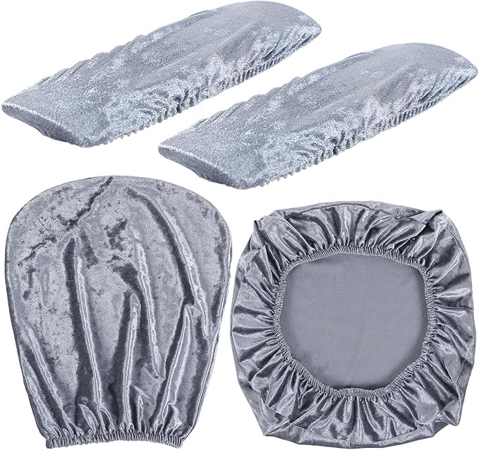 Tallew 4 Pcs Office Chair Covers Set Computer Universal Protective Stretchable Chair Seat Covers Desk Armrest Slipcovers Pads Office Cushion Backrest for Rotating(Grey)