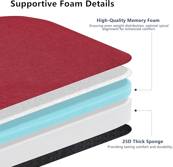 Nordjager Chair Cushions for Dining Chair Seat Set of 4, Memory Foam Chair Pads Help You Relief from Sedentary Discomfort in The Office or Kitchen and Dining Rooms(17" x 16" x 2.5", Red)