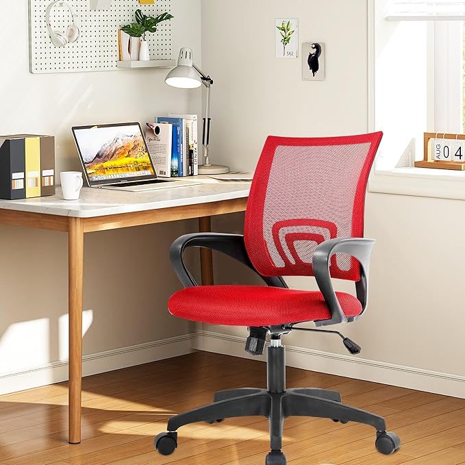 PayLessHere Home Office Desk Computer Chair - Adjustable Ergonomic With Lumbar Support, Armrest, High Density Mesh, 360 Degree Swivel for Adults (Pack of 2, Red)