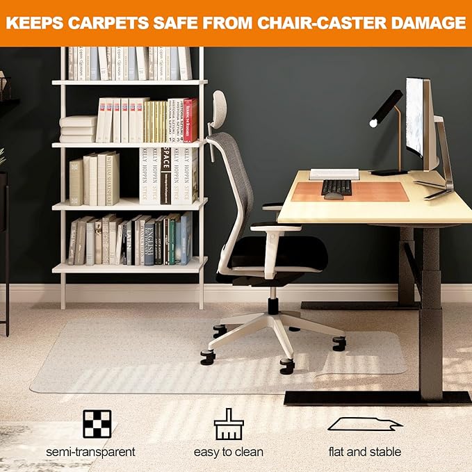Chair Mat for Carpet- Low Pile (1/4" Thick) Carpet Protector for Office Gaming Computer Desk Chair. Heavy Duty Desk Chair Mat for Carpeted Floors, Semi Transparent (with Lip（Thickened）)
