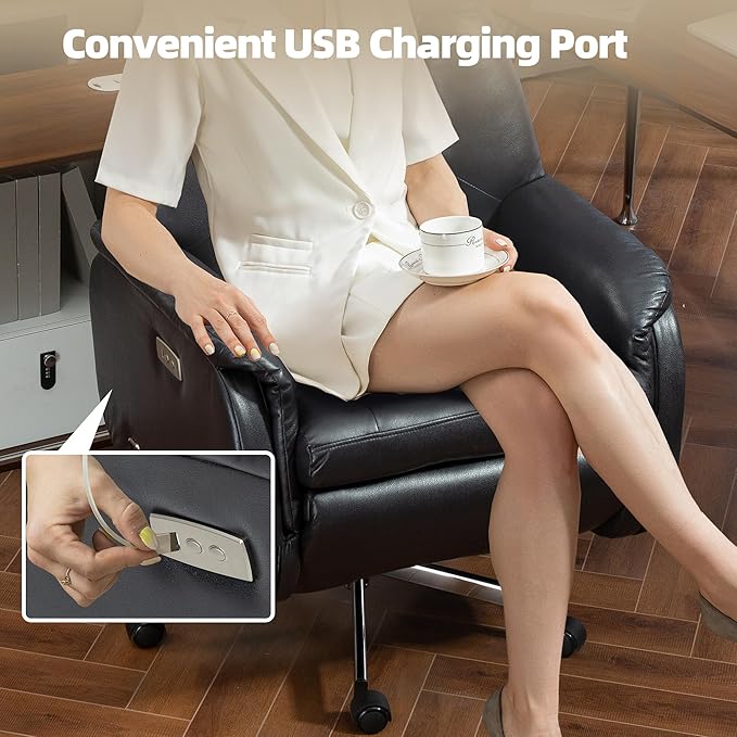 ECOTOUGE Power Office Chair with USB Charging, Recliner Executive Office Chair with Adjustable Footrest, Big and Tall High-Back Reclining Computer Chair, 400LBS Weight Capacity, Microfiber, Black