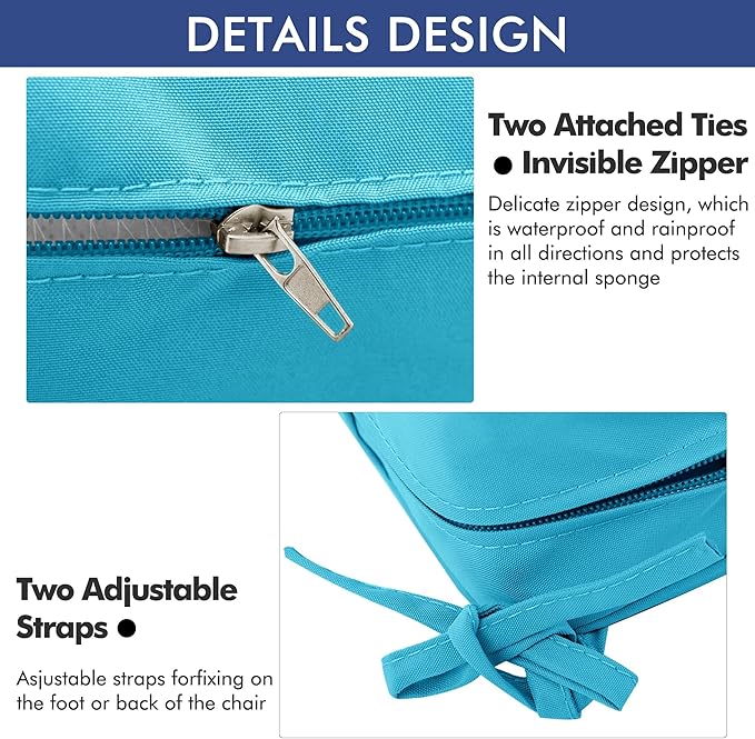 6 Pack Outdoor Chair Cushions 19 x 19 Inch Water Resistant Patio Chair Cushions with Tie 3 Year Color Fastness Thick Outdoor Seat Cushion for Garden Lawn Patio Furniture Teal