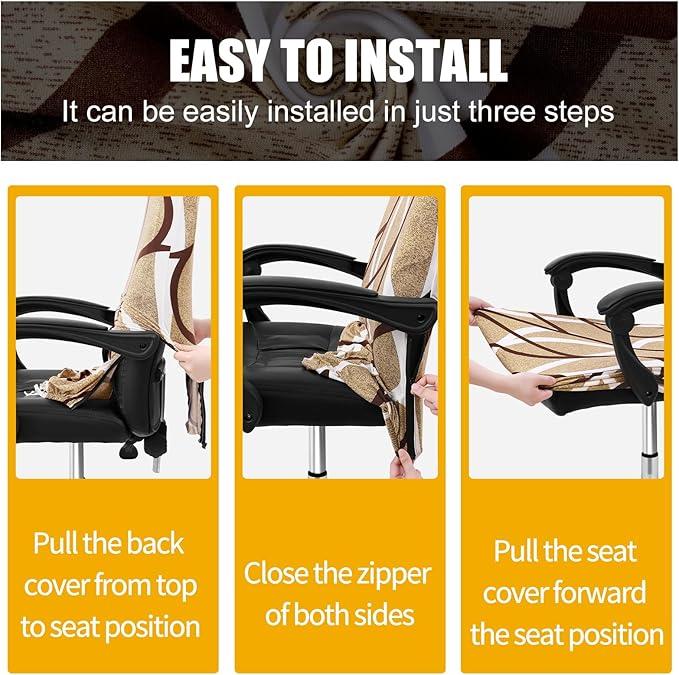 Smiry Stretch Printed Office Computer Chair Covers, Universal Desk Rotating Chair Slipcovers Removable Washable, Soft Fit Anti-Dust Spandex Protector Cover with Zipper, Khaki and White