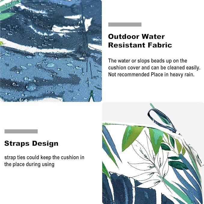 DYTXIII Set of 2 Outdoor Chair Cushions with Ties,Water Repellent Patio Chair Pads 17"x 16" for Outdoor Furniture,Round Corner Seat Cushions for Garden Yard Kitchen Islamorada Blue Green