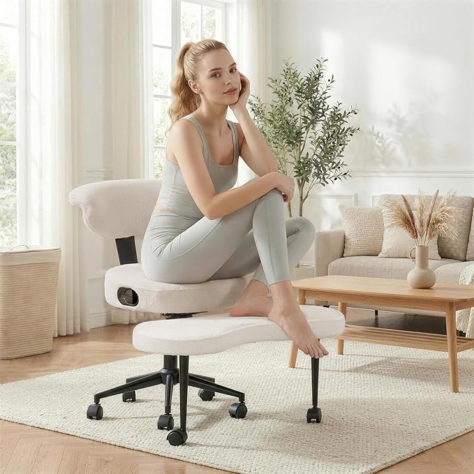 Garvee Ergonomic Cross Legged Office Chair with Lumbar Support, 360° Swivel Meditation Chair with Wheels - Adjustable Height for ADHD Desk & Yoga, Wide Criss Cross Chair, Kneeling Chair for Home