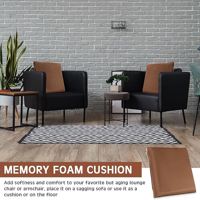 GlikCeil Recliner Cushion for Elderly with Memory Foam Square Seat Chair Cushion for Recliner Thick Non Slip Seat Pad for Chair, Couches(20 x 20 x 3,Brown)