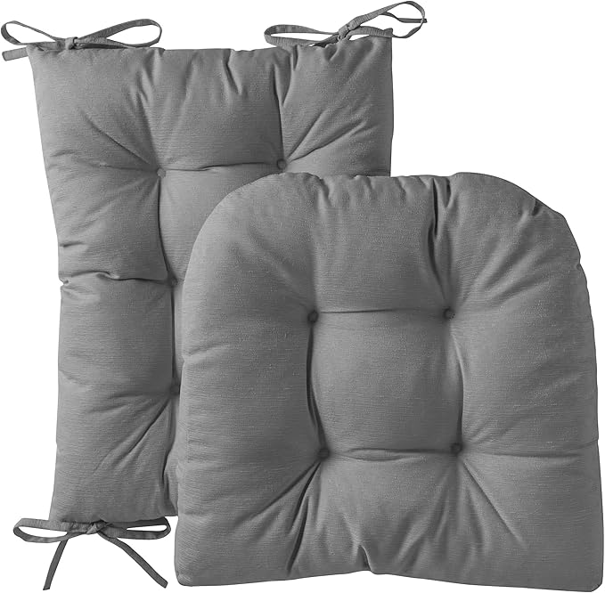 Sweet Home Collection Rocking Chair Cushion Premium Tufted Pads Non Skid Slip Backed Set of Upper and Lower with Ties, 2 Piece, Gray 5 Count, (Pack of 5)