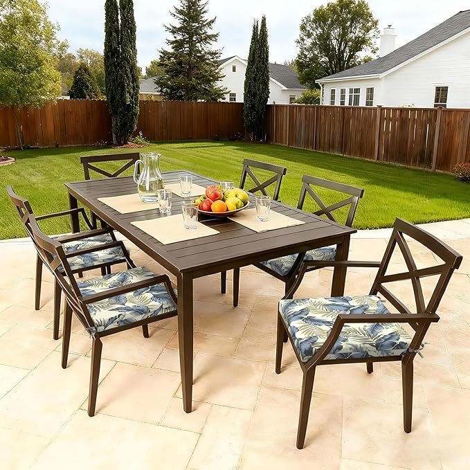LVTXIII Outdoor Seat Cushions Seasonal Replacement Chair Cushions, Patio Chair Pads with Ties for Dining Chairs and Garden Furniture, Square Back, 19"x19"x2", 2 Pack, ‌Lush Palm Blue
