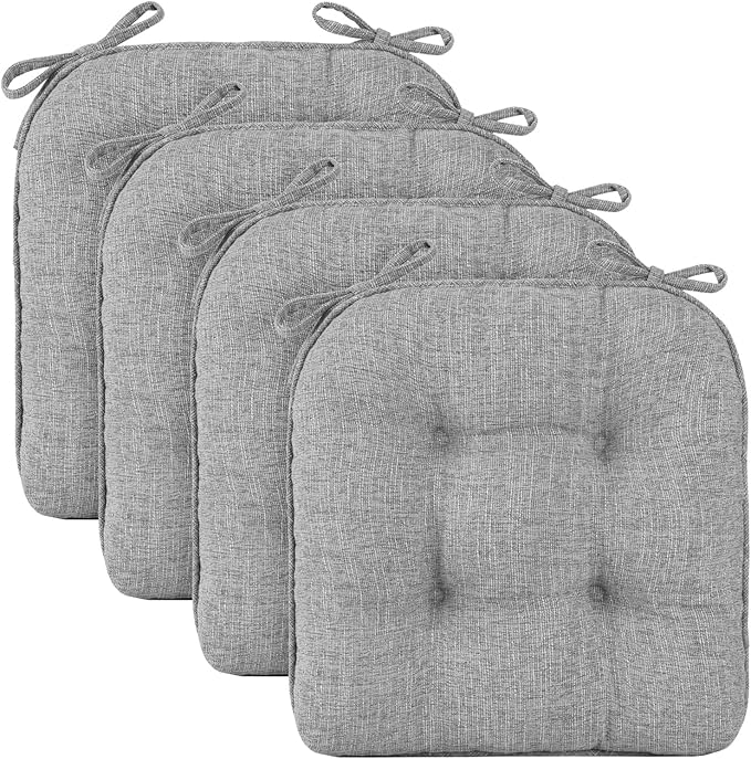 Wellsin Chair Cushions for Dining Chairs, Non-Slip Kitchen Chair Pads with Ties, Tufted Shredded Foam Kitchen Chair Cushions Set of 4, 15.5" X 15.5", Light Gray