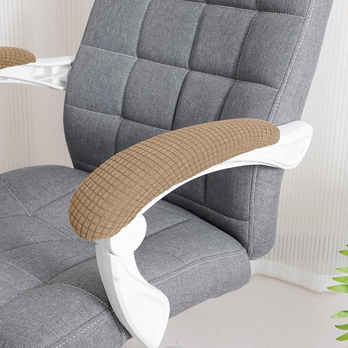 FORCHEER Office Chair Armrest Covers Stretchable Water Resistant Spandex Stretch Jacquard Elastic Band Computer Office Chair Arm Pad Covers Chair Slipcover for Desk Chairs Arm 2P-Camel
