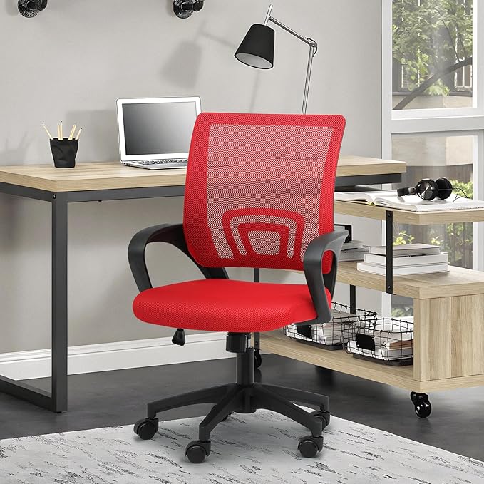 MoNiBloom Mesh Office Chair, Ergonomic Computer Chair for Adults, Rolling Swivel Mid-Back Desk Chair with Lumbar Support, Comfy Armrest for Home Office, Gaming, Red 10 Pack
