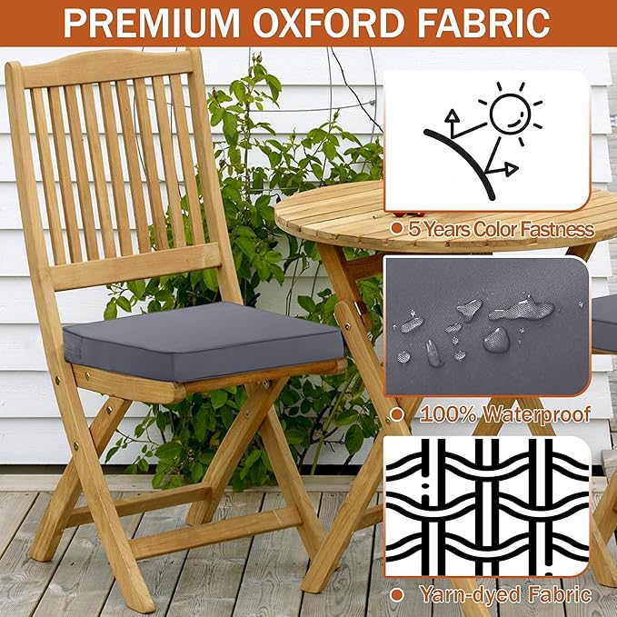 Outdoor Chair Cushions 16 x 17 Inch, Set of 4, Water Resistant Patio Chair Cushions with Tie 3 Year Color Fastness Thick Outdoor Seat Cushion for Garden Lawn Patio Furniture Dark Grey