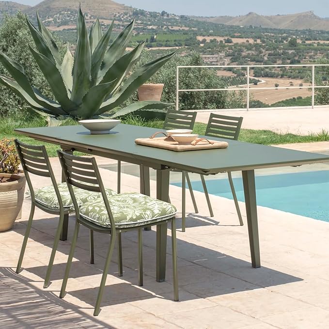 DYTXIII Set of 4 Outdoor Chair Cushions with Ties,Water Repellent Patio Chair Pads 17"x 16" for Outdoor Furniture,Round Corner Seat Cushions for Garden Yard Kitchen Tropical Leaf Green