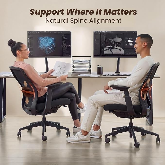 COLAMY Office Chair for Long Hours, Easy Wire-Control Desk Chair with Sliding Seat Depth & Thick Padded Lumbar Support, Heavy Duty 300 LBS High Back Mesh Computer Chair for Home Workstation,Black