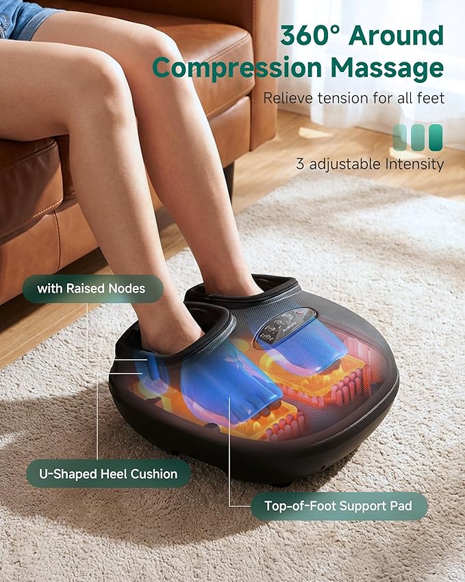 Snailax Foot Massager with Heat, Foot Massager for Neuropathy Plantar Fasciitis, Shiatsu Compression Vibration Heated Feet Massager (Remote Control), Fits Biger Size 13, Mothers DayGifts for Mom,Women