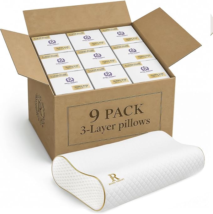 Royal Therapy Memory Foam Pillow, 9-Pack King Cervical Pillow for Neck, Contour, Pillow for Neck and Shoulder Pain, Side Sleeper Pillow for Shoulder, Side Sleeping